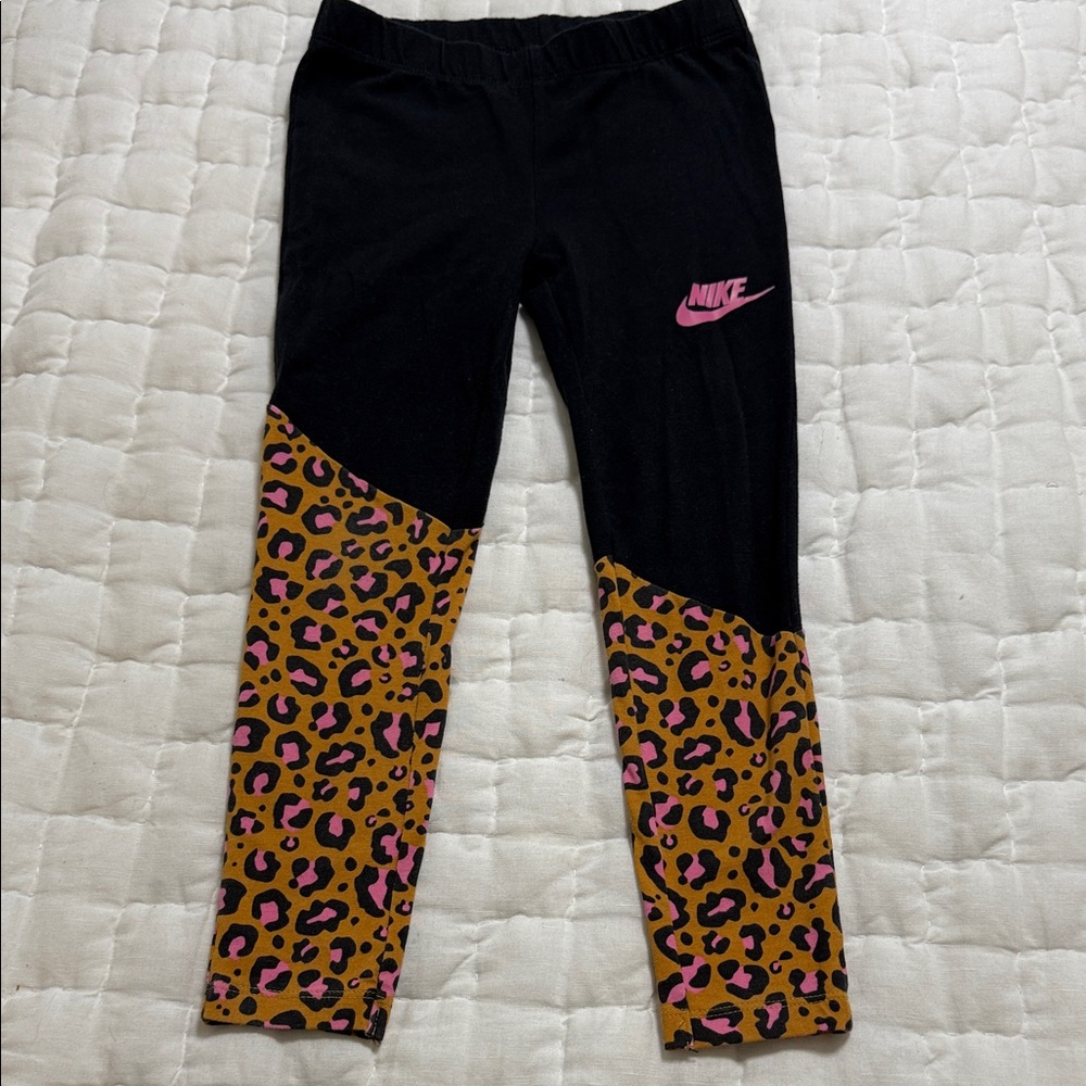 Nike Black Leggings with Pink and Brown Leopard Panels